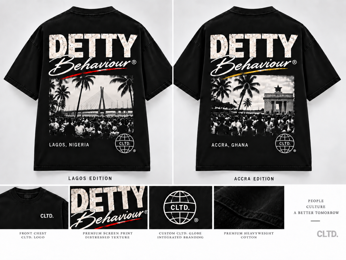 Detty Behaviour Lagos and Accra edition black graphic tee catalog
