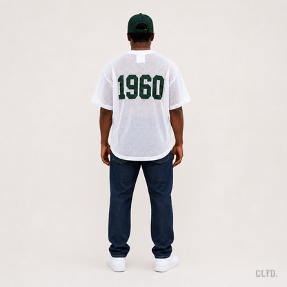 Naija 1960 white mesh jersey – men’s full back view with green 1960