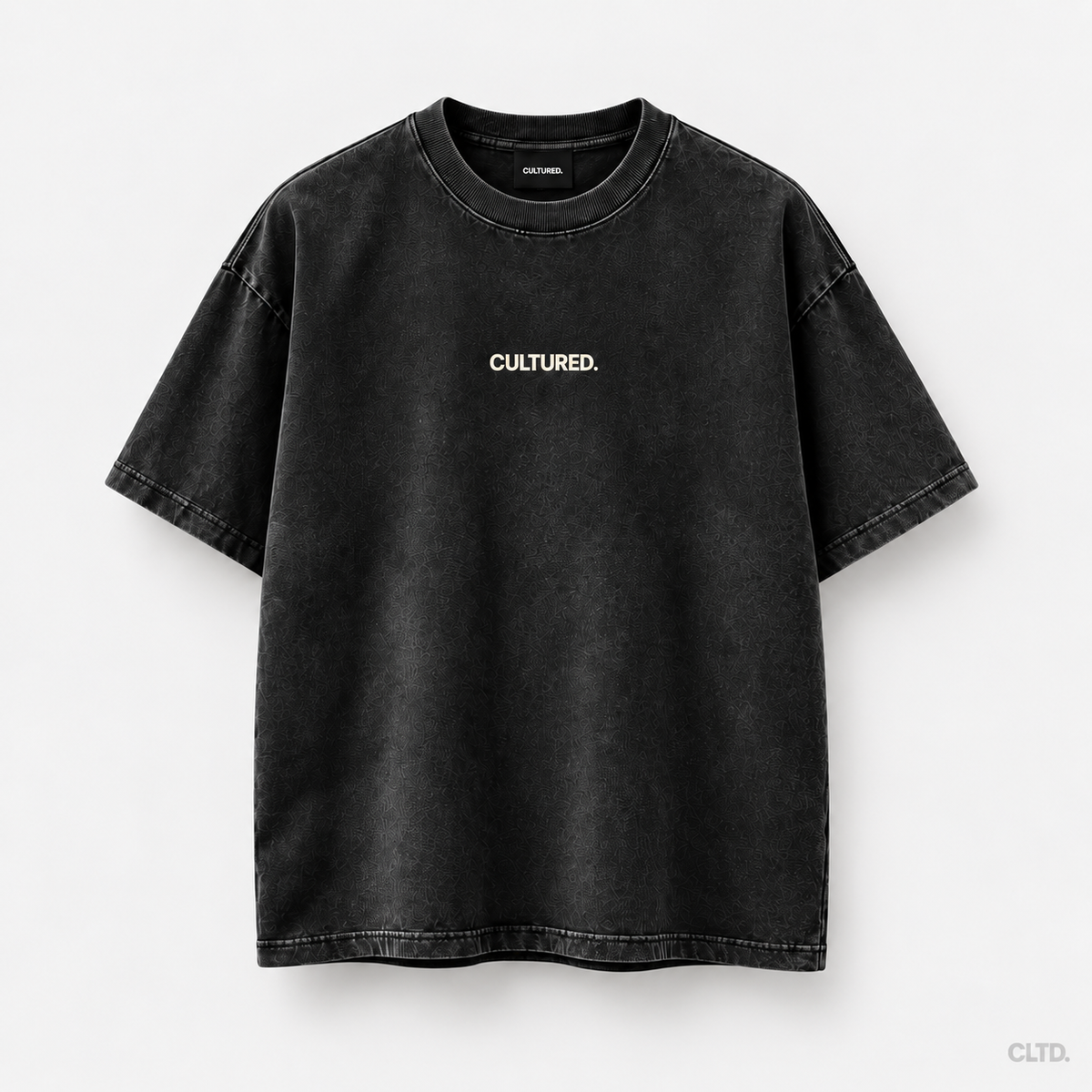 CULTURED. Heritage Identity Travel T-Shirt front in washed black