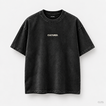 CULTURED. Heritage Identity Travel T-Shirt front in washed black