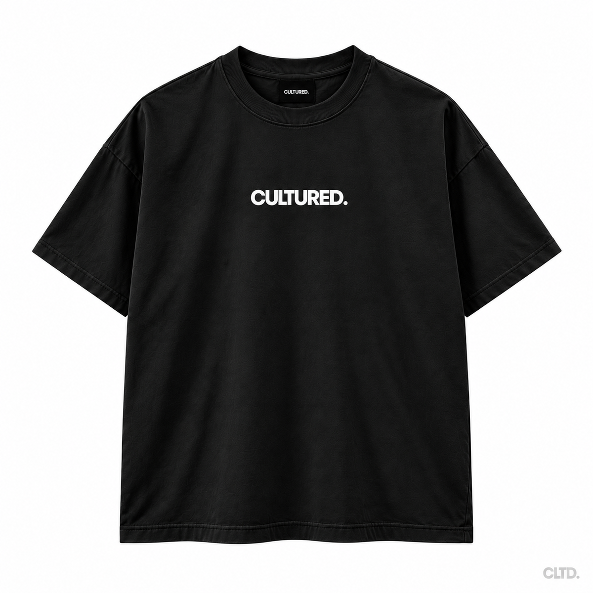 CULTURED. World T-Shirt black front — square white-background image