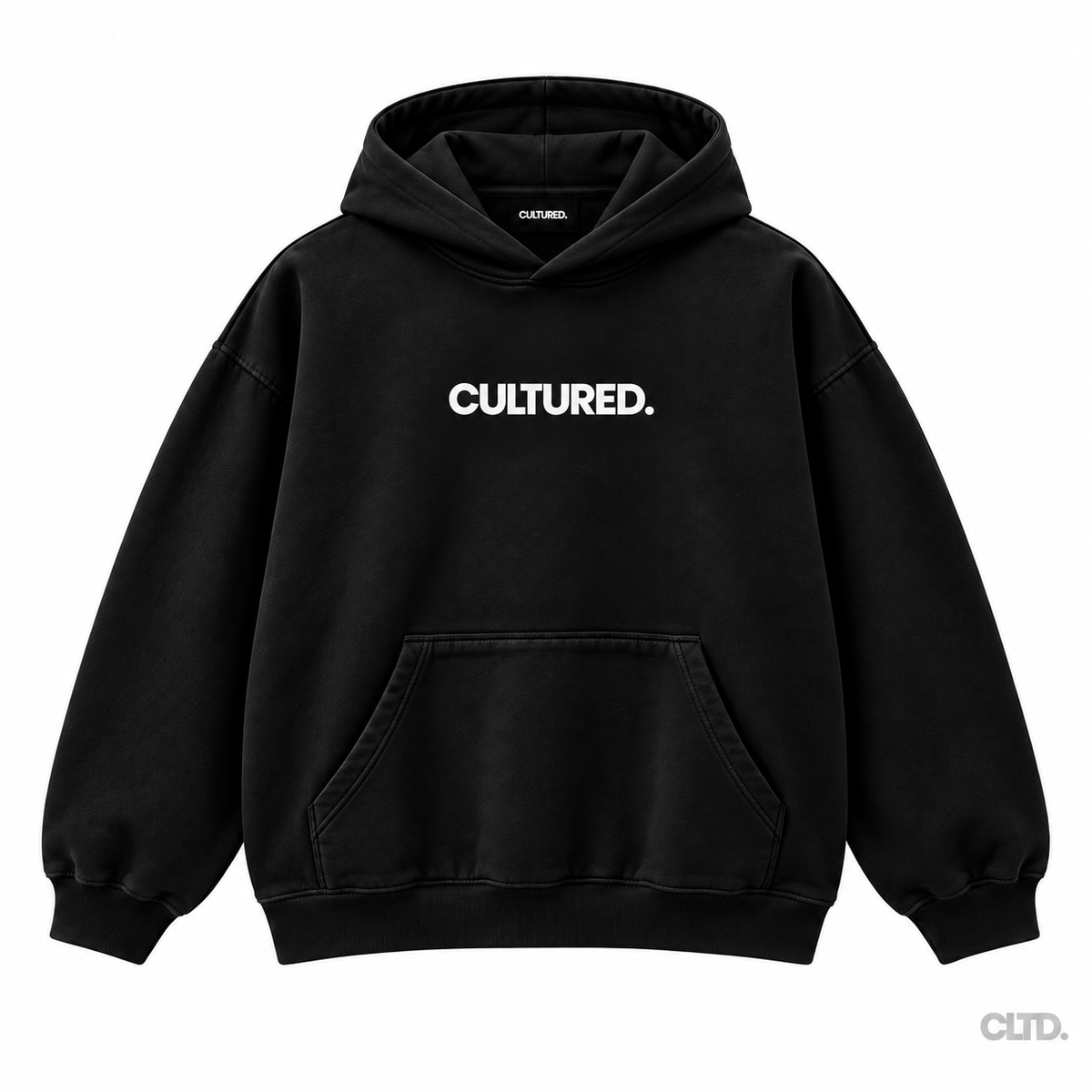 CULTURED. World Hoodie black front on white