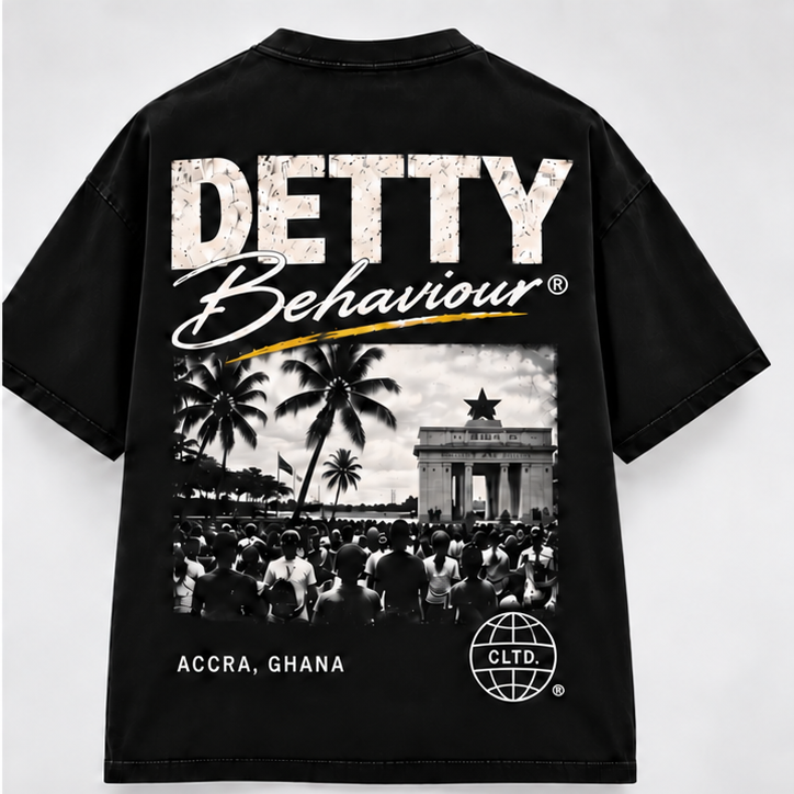 Detty Behaviour Accra Edition black graphic tee back print