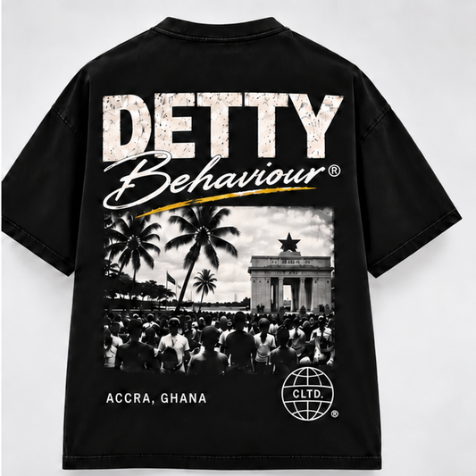 Detty Behaviour Accra Edition black graphic tee back print