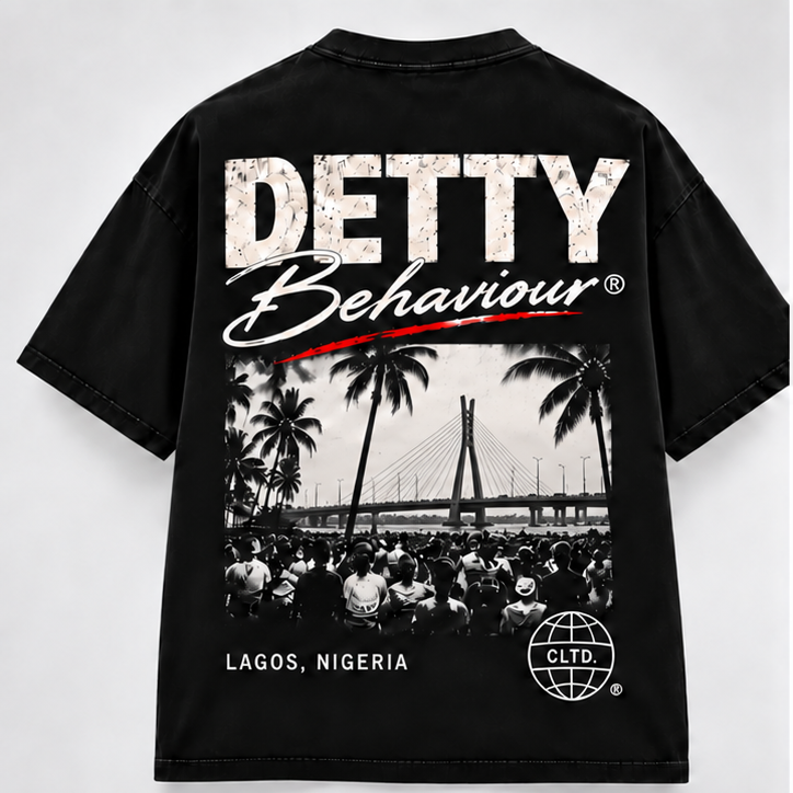 Detty Behaviour Lagos Edition black graphic tee back print