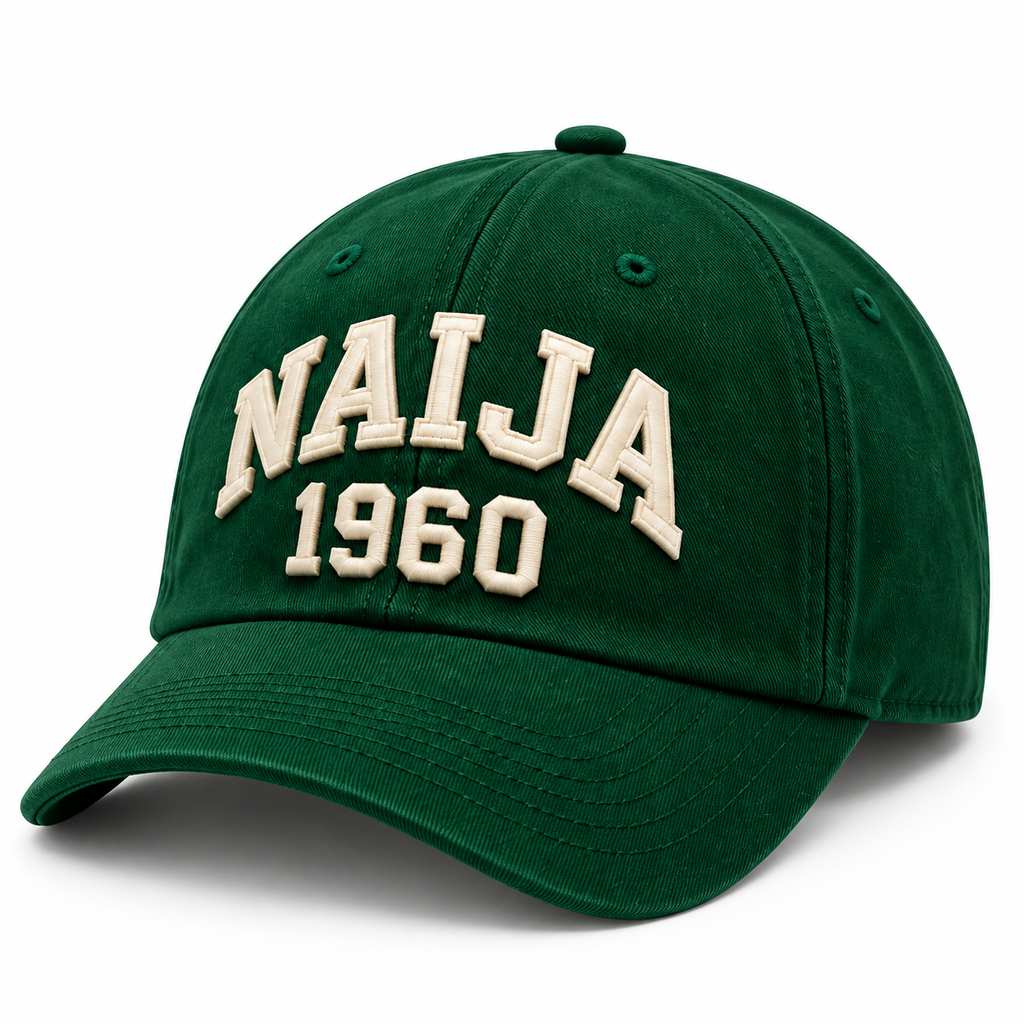 Naija 1960 forest green cap high-resolution angled view