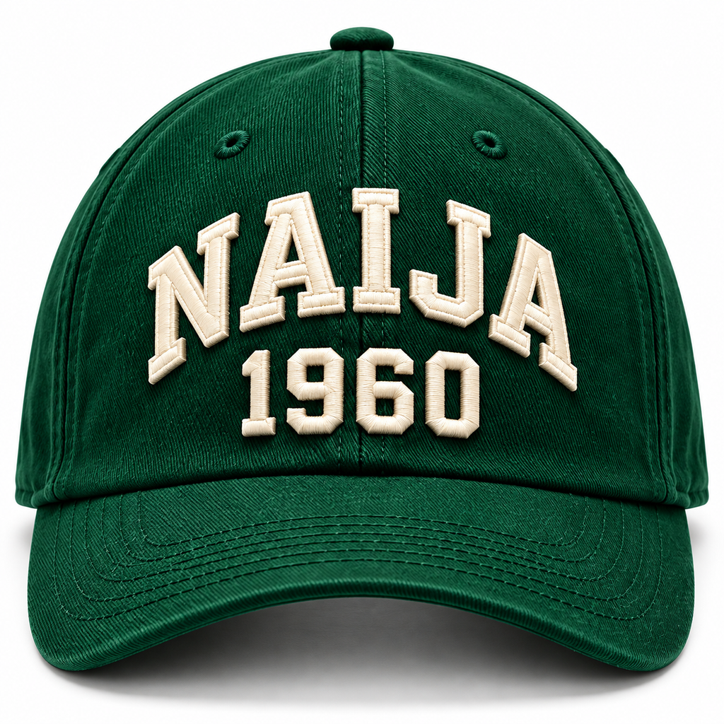 Naija 1960 forest green cap high-resolution raised embroidery detail