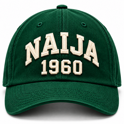 Naija 1960 forest green cap high-resolution raised embroidery detail