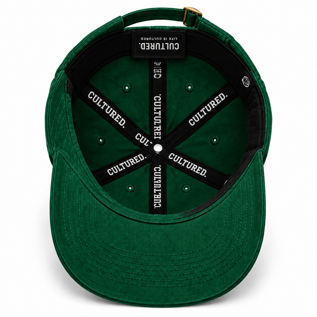 Naija 1960 forest green cap interior view with correctly oriented CULTURED label